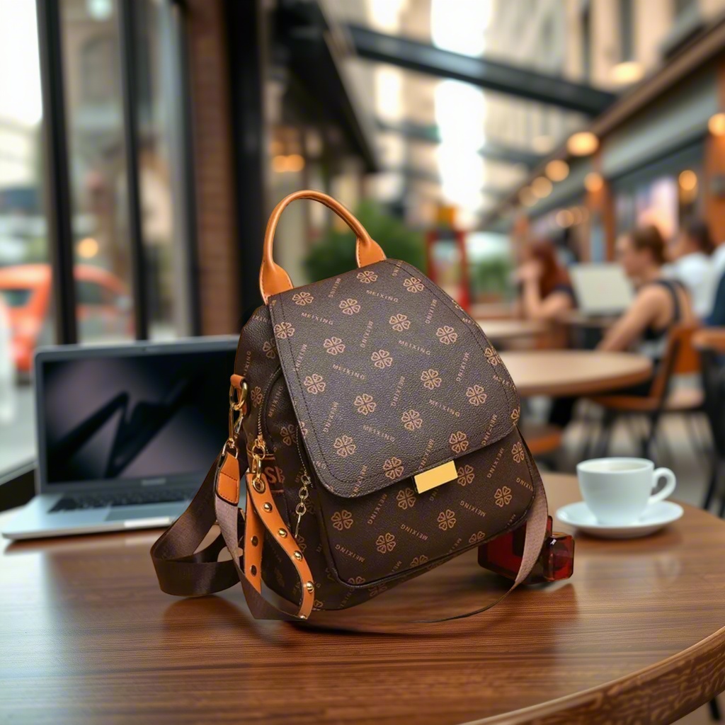 Leather Backpack Vintage - Ретро-рюкзак с принтом для женщин из